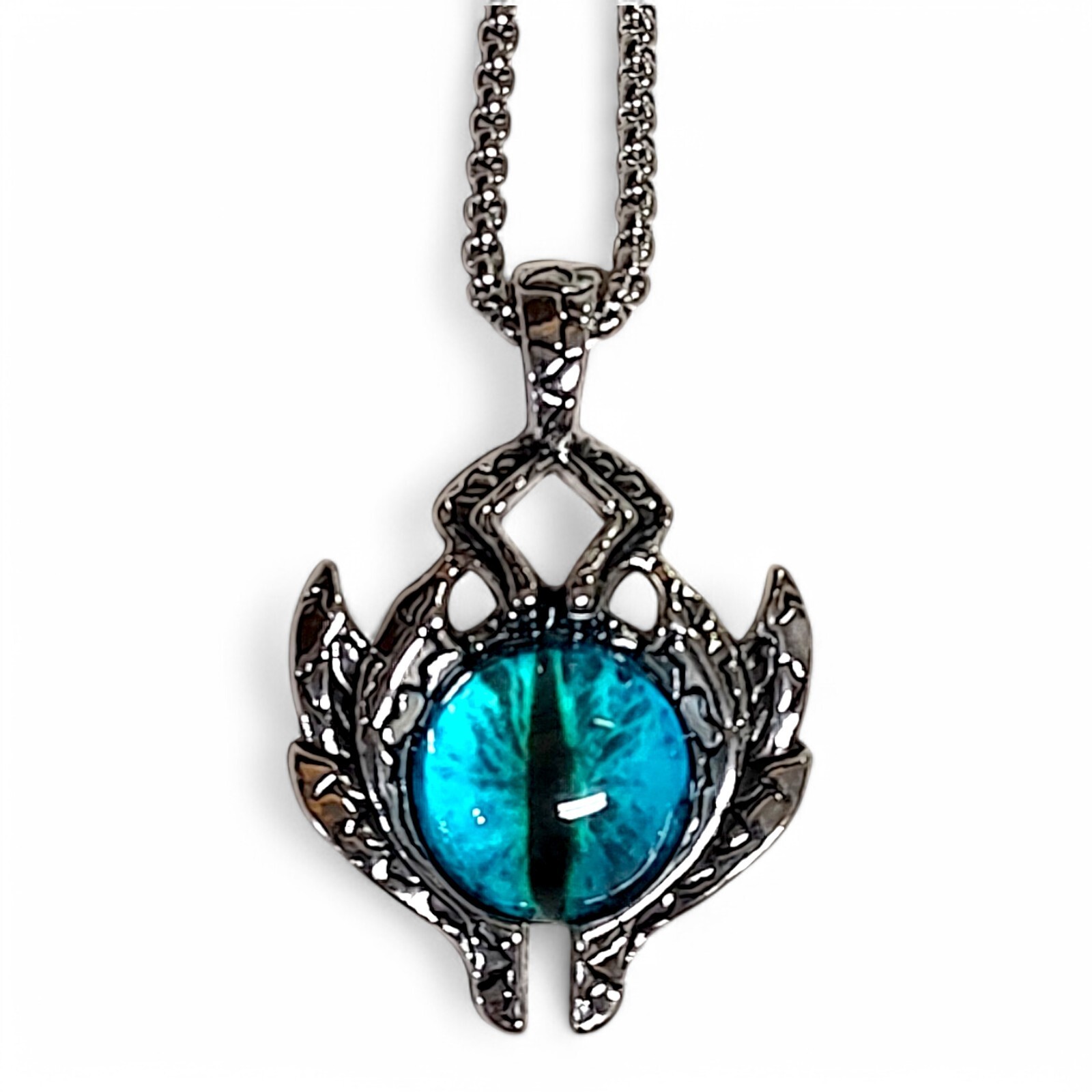 Chunky Blue Dragon’s Eye Amulet Talisman In Stainless Pendant Necklace 23.5″