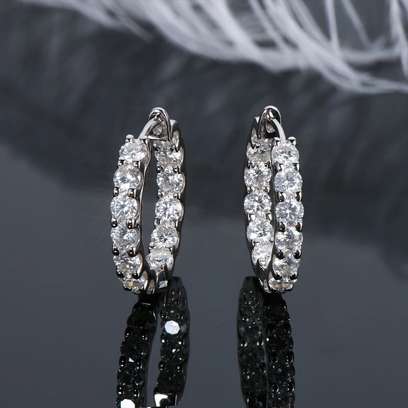 3mm 2.4ctw Real Moissanite Inside-Outside Hoop Earrings D Color VVS1 Certified