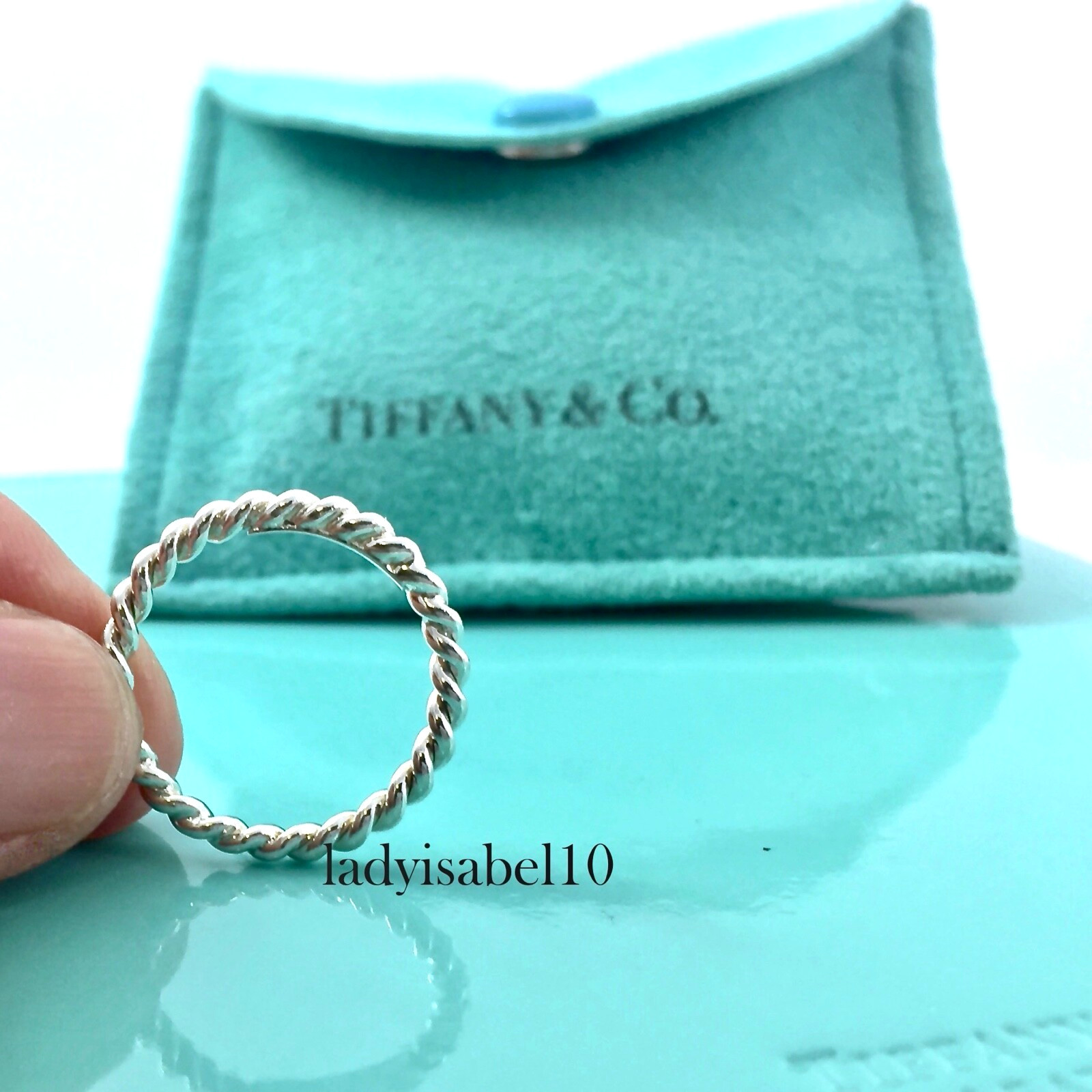 Tiffany & Co Size 4 Twist Rope Narrow Band Ring Small Silver w Pouch – Authentic