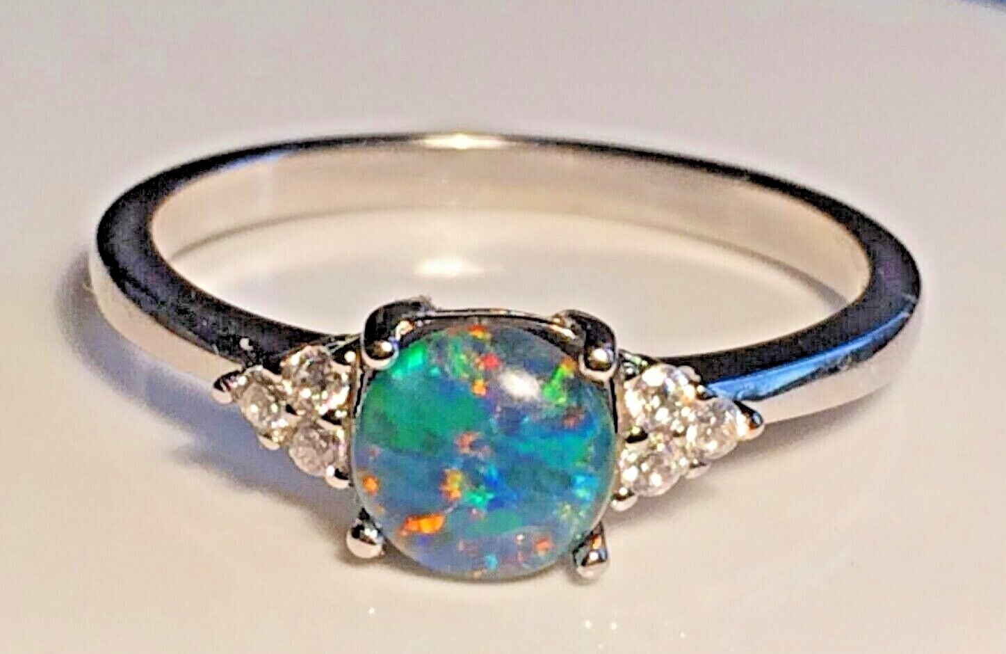 Opal Ring Natural Opal 6mm Triplet Solid Sterling Silver S925 Sizes 6 – 10 US