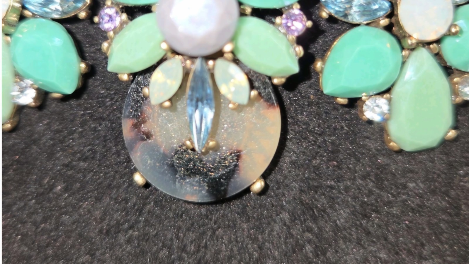 Mint Green Jade Opal Amethyst Rhinestone Floral Statement Bib Necklace