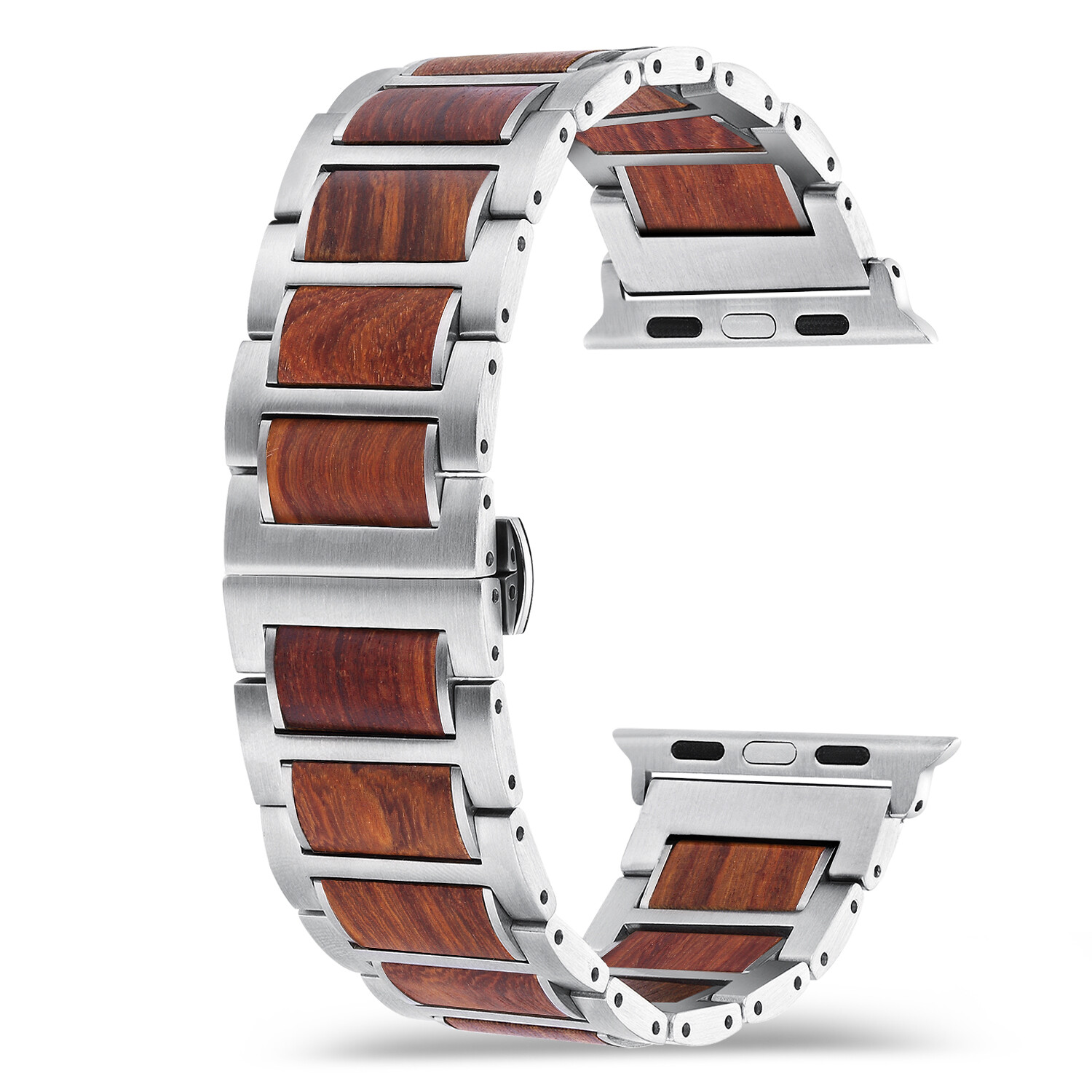 Wood and Stainless Steel Band For Apple Watch 38/40/41/42/44/45/46/49MM