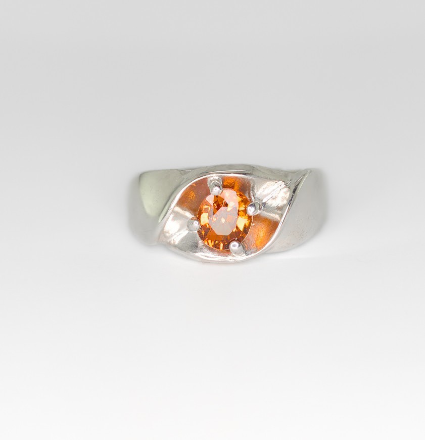 1.01 Carat Spessartine Oval Sterling Silver Mens Ring Size 9