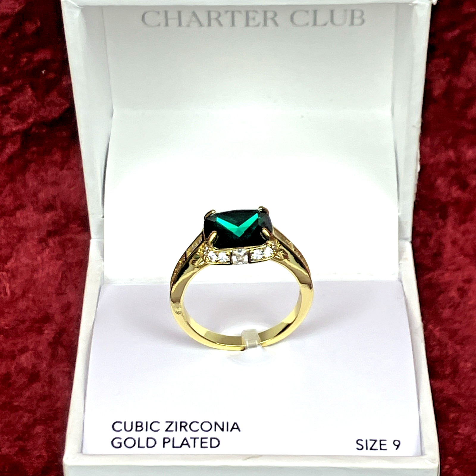 Charter Club Pave & Green Crystal Gold Tone Ring Sz 9 NIB $39