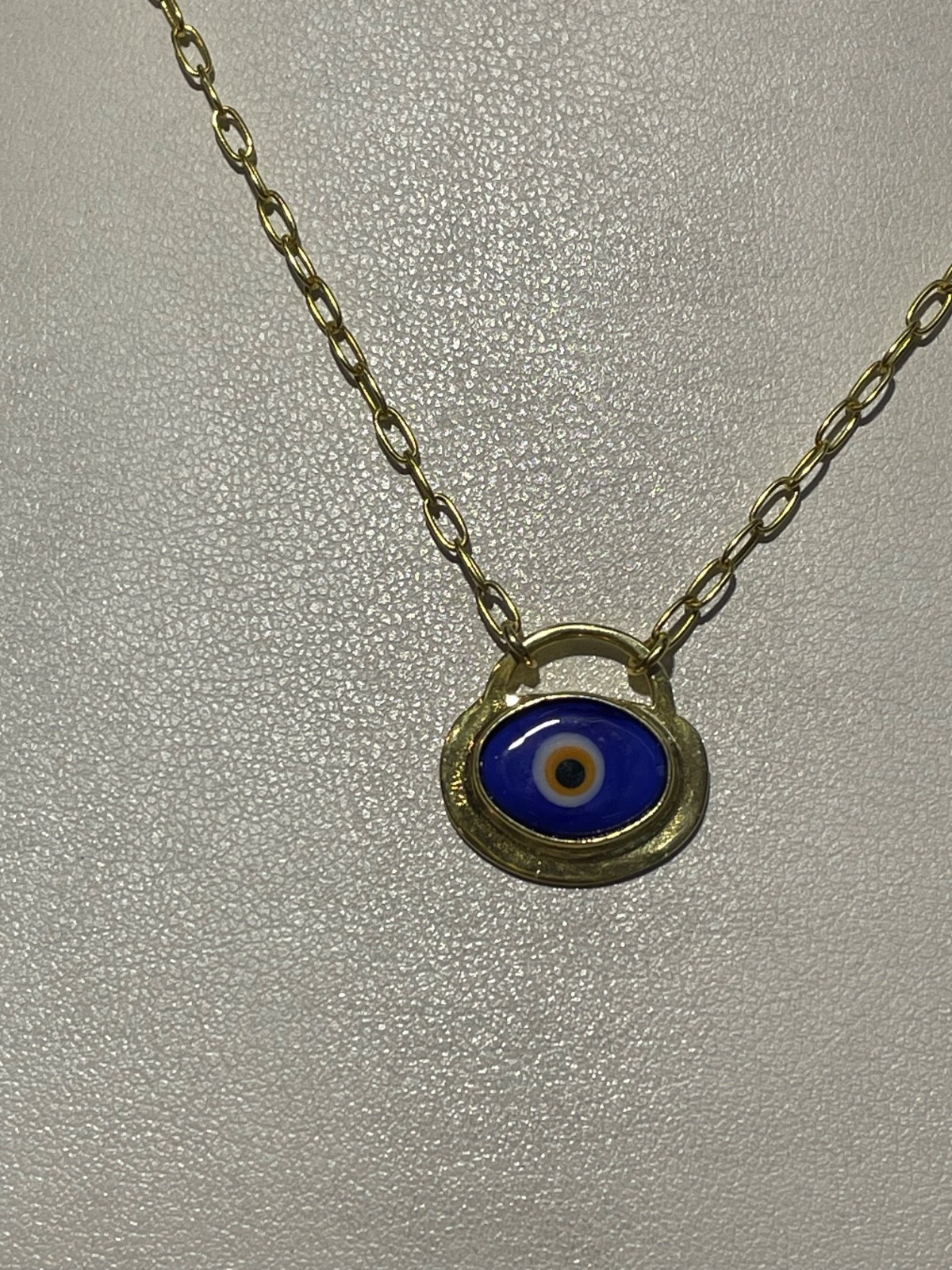 18k Yellow Gold Blue Evil Eye GREEK PADLOCK PAPERCLIP LINK 18″ CHAIN NEW