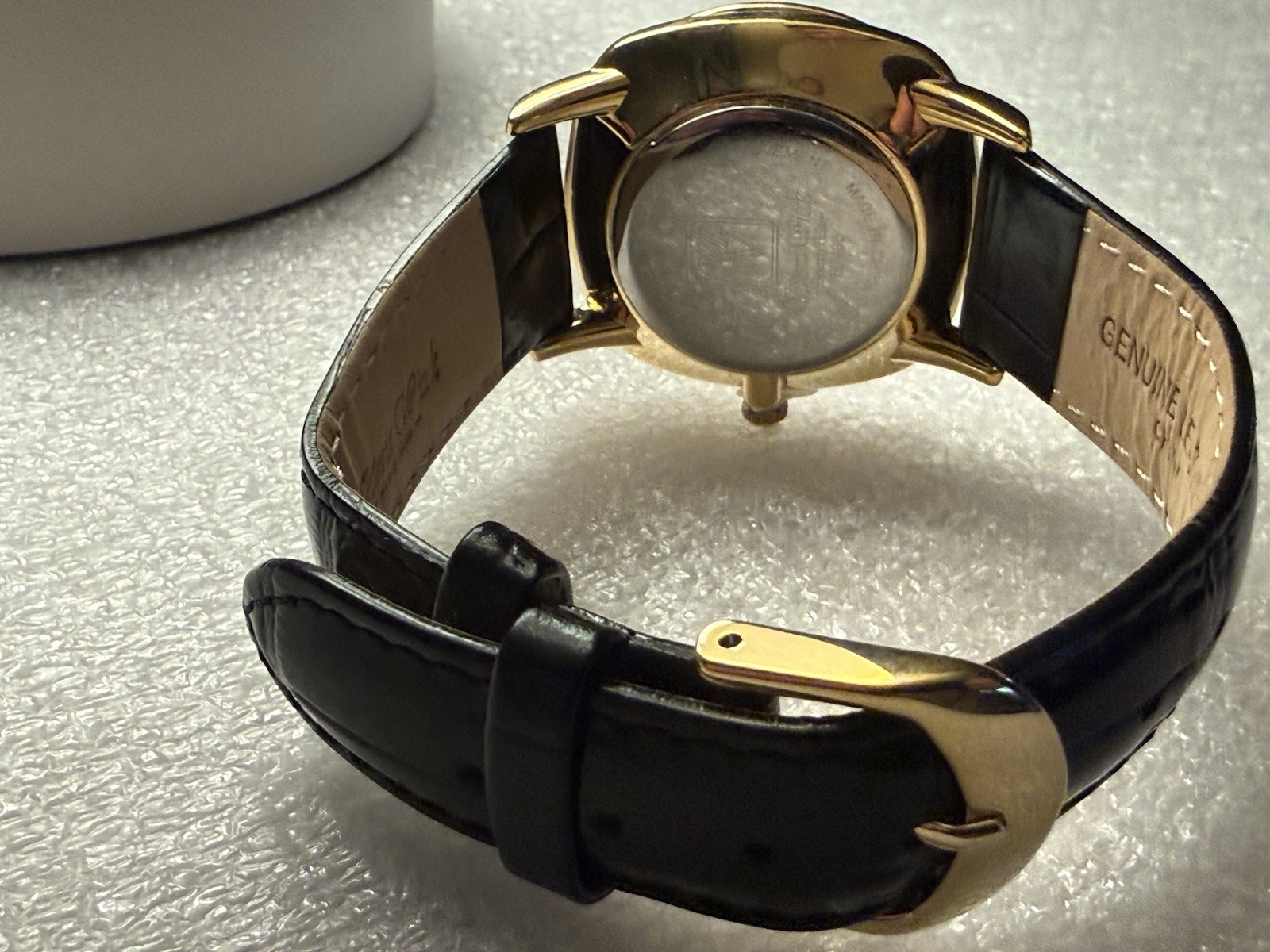 New Victoria Wieck Watch Womens Black Crystal Gold Trim Black Leather See Desc.