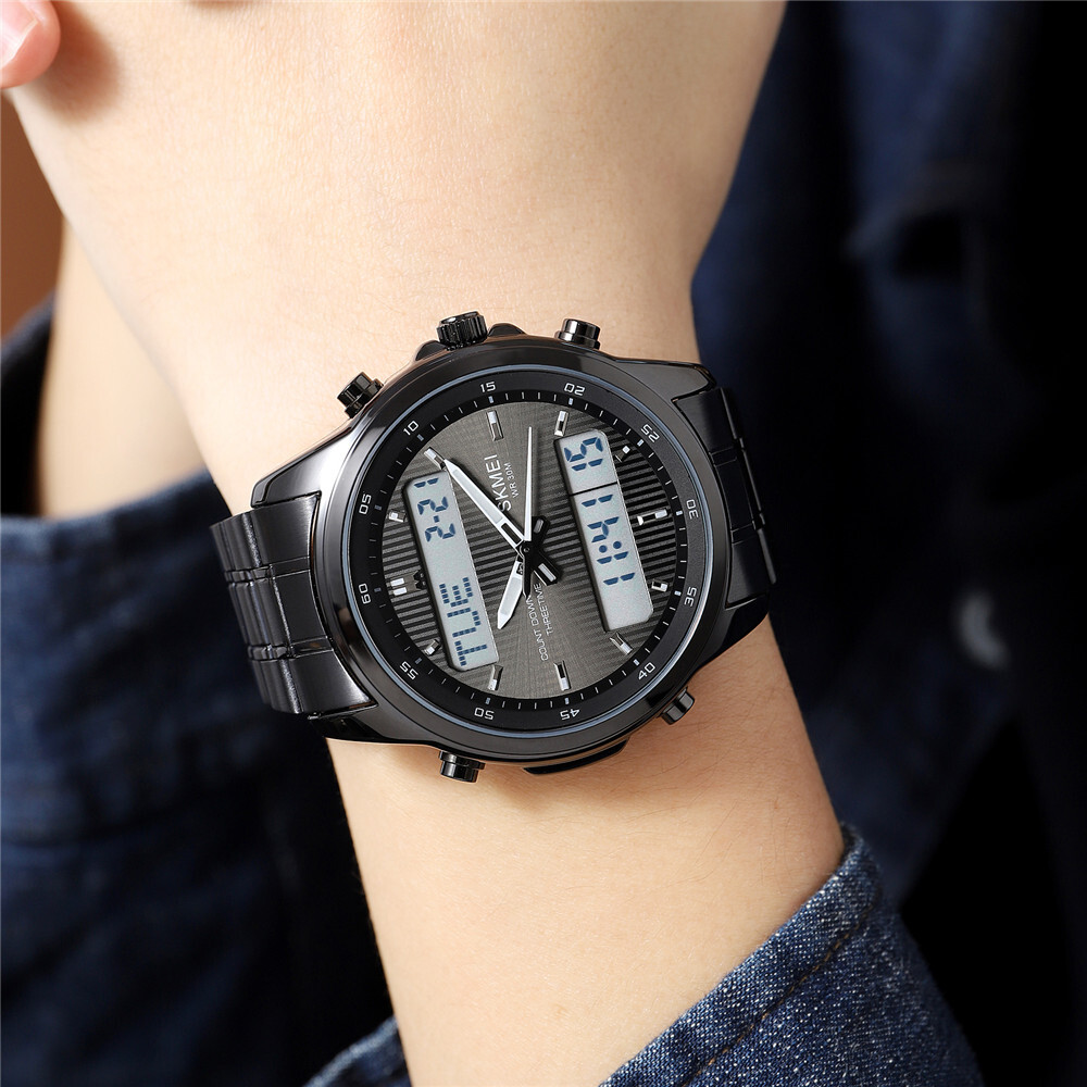 NEW Men Quartz Watch Silver Steel Digital Wristwatch Male Sport LED Watch Gifts