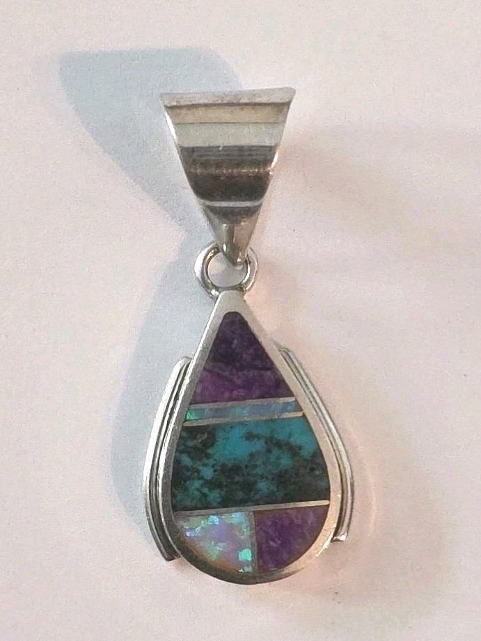 N.A. Navajo Pendant Sterling Silver Sugulite Turquoise And Opal Signed