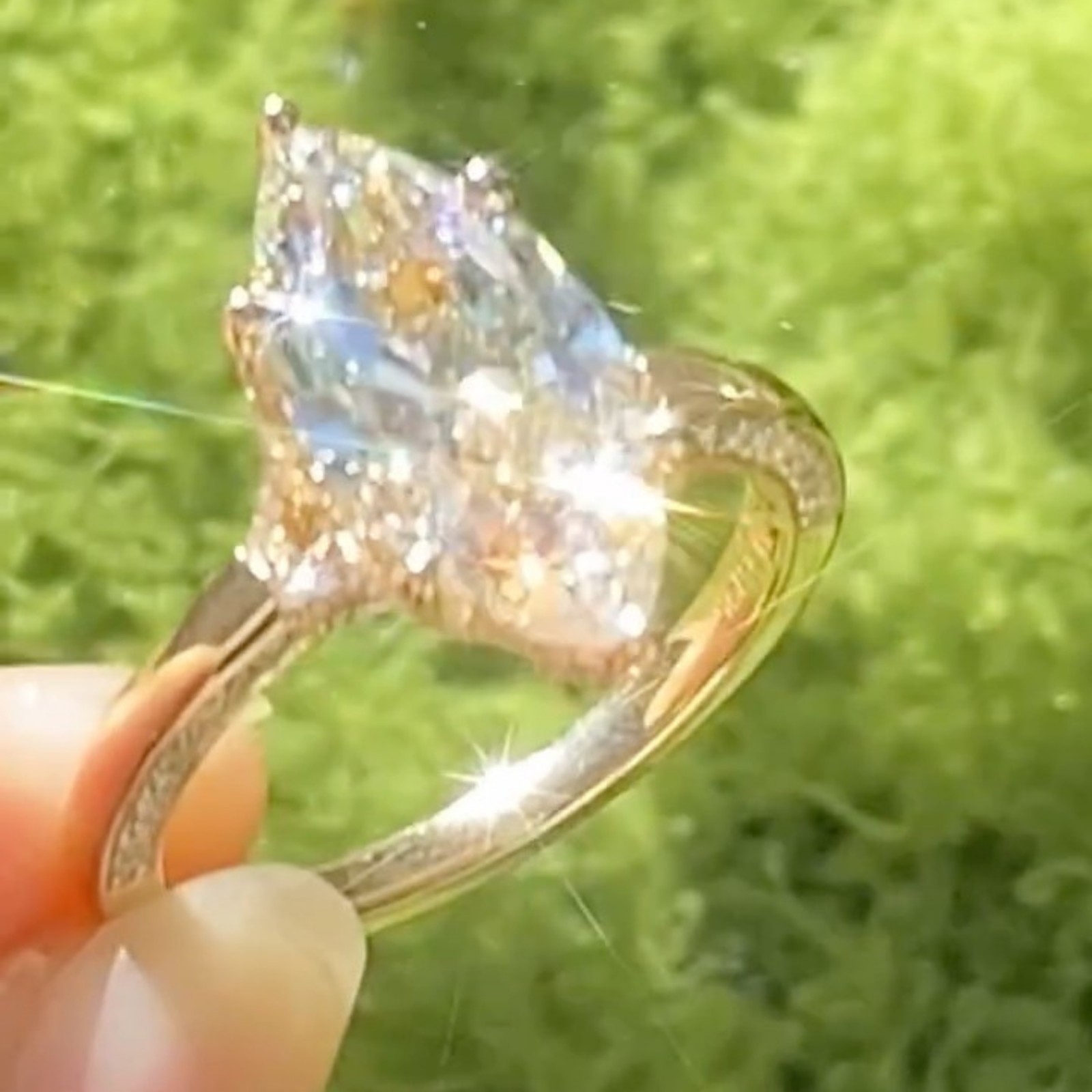 3.50CT Marquise Pave Moissanite Wedding Halo Ring 6 Prong 14K Yellow Gold Plated