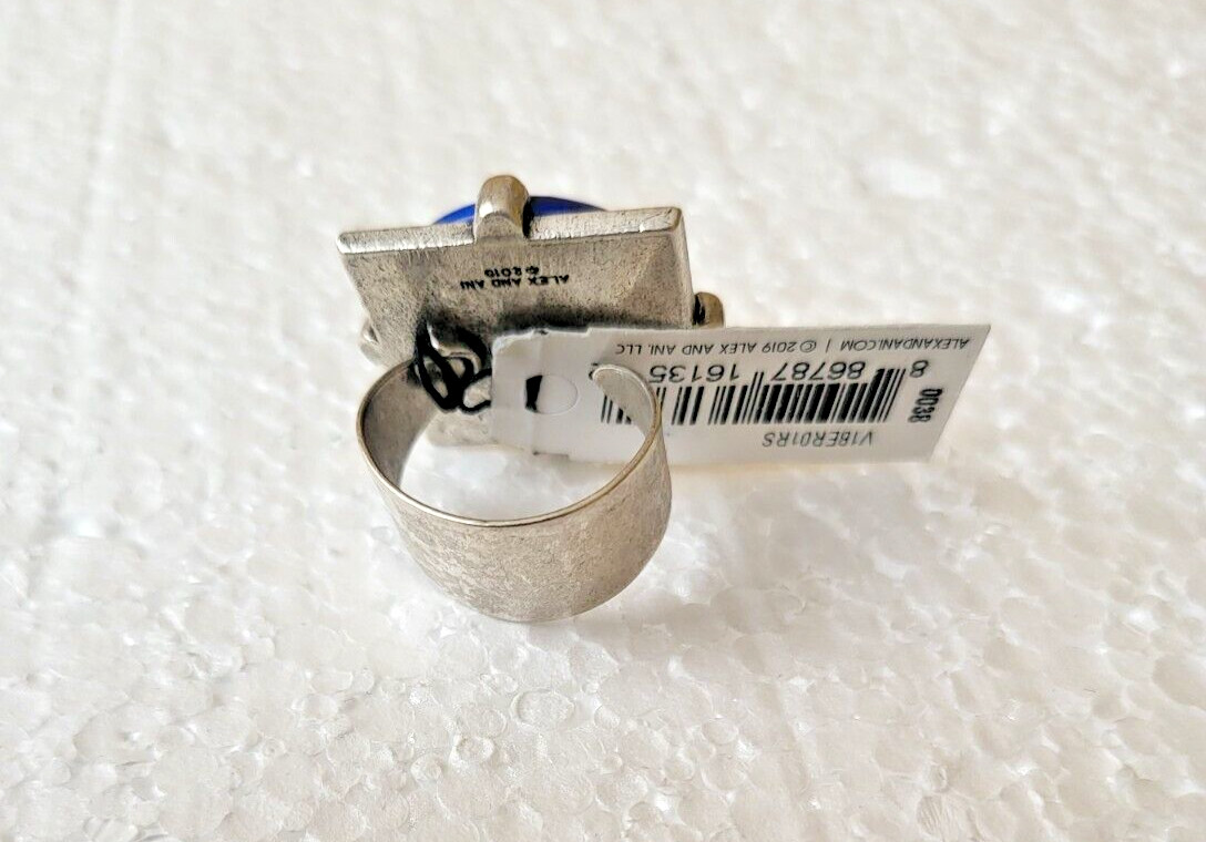 Alex and Ani Lapis Ring Vintage Sixty-Six Large Statement Pewter One Size $88