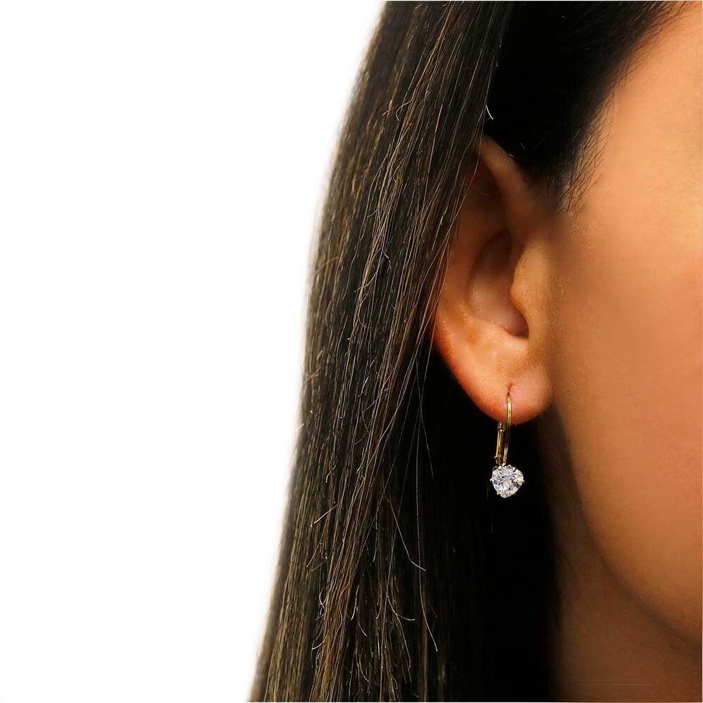 2.00CTTW 925 Sterling Silver CZ Gold Leverback Earrings For Women – 3 Styles