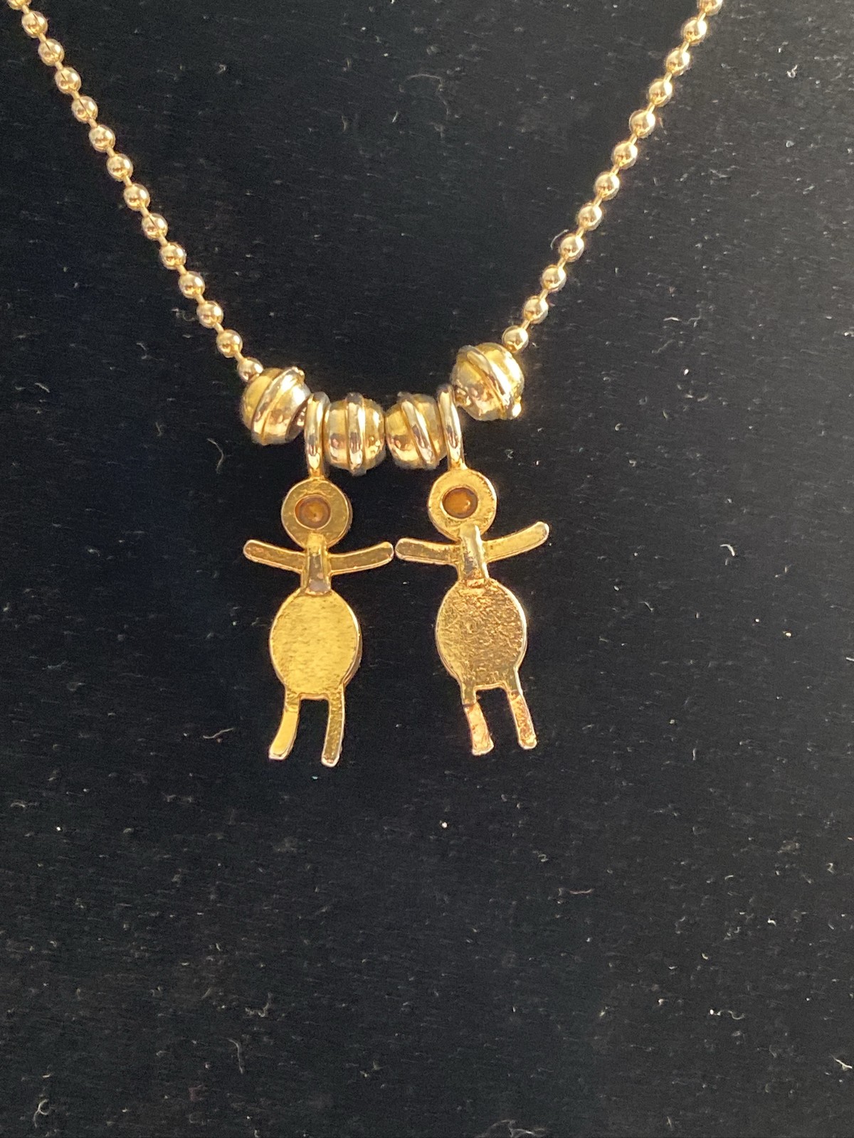 Little People Charm Necklace 32”Chain 16.04g GoldTone Birthstone Pink Green 25mm