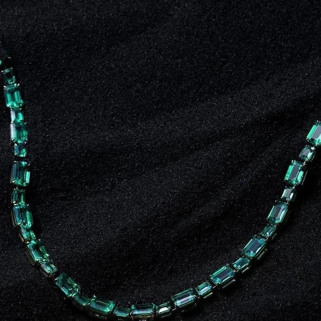 18 CT Lab Created Green Emerald Tennis Necklace 14k Yellow Gold Plated