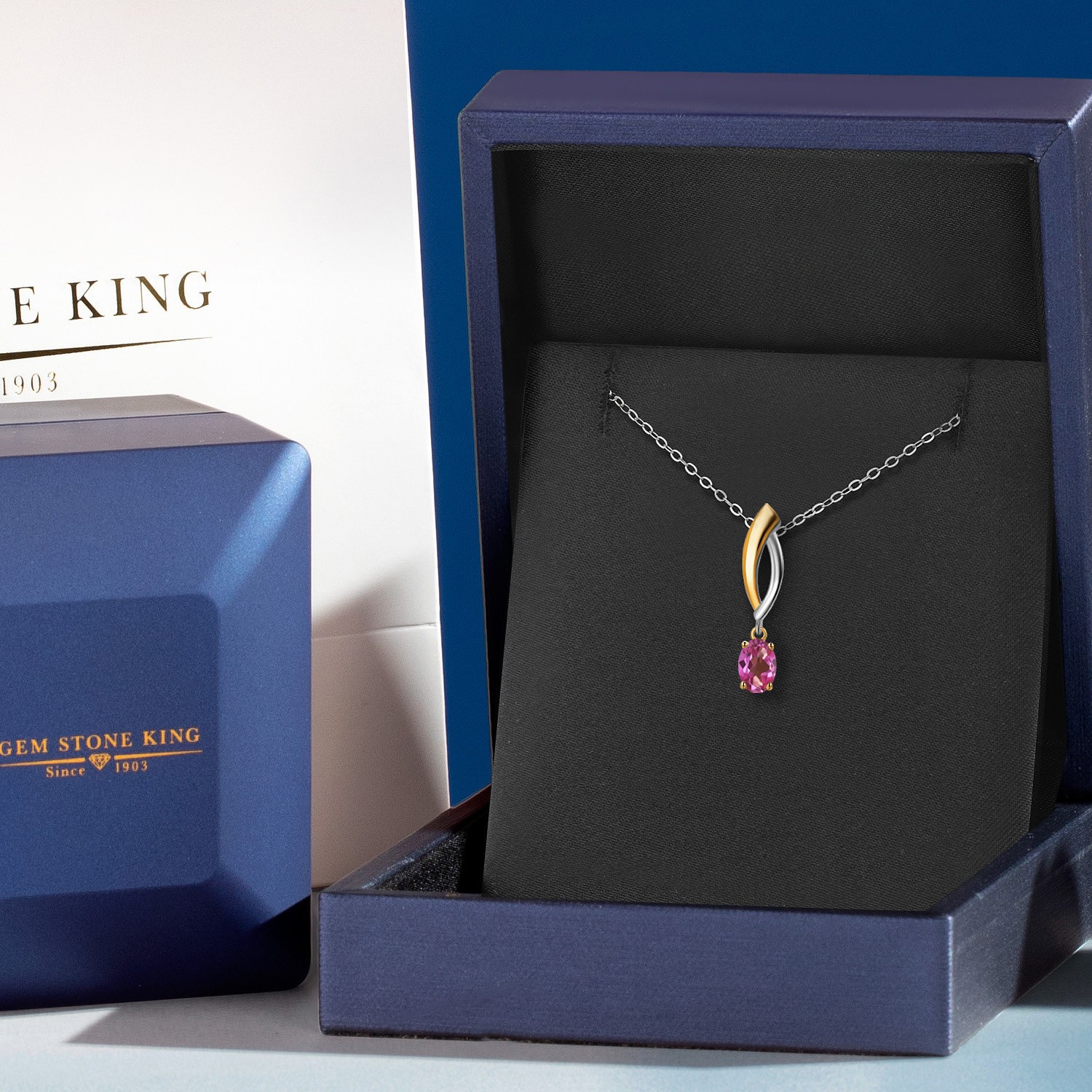 925 Silver and 10K Yellow Gold Pink Mystic Topaz Pendant Necklace for Women |