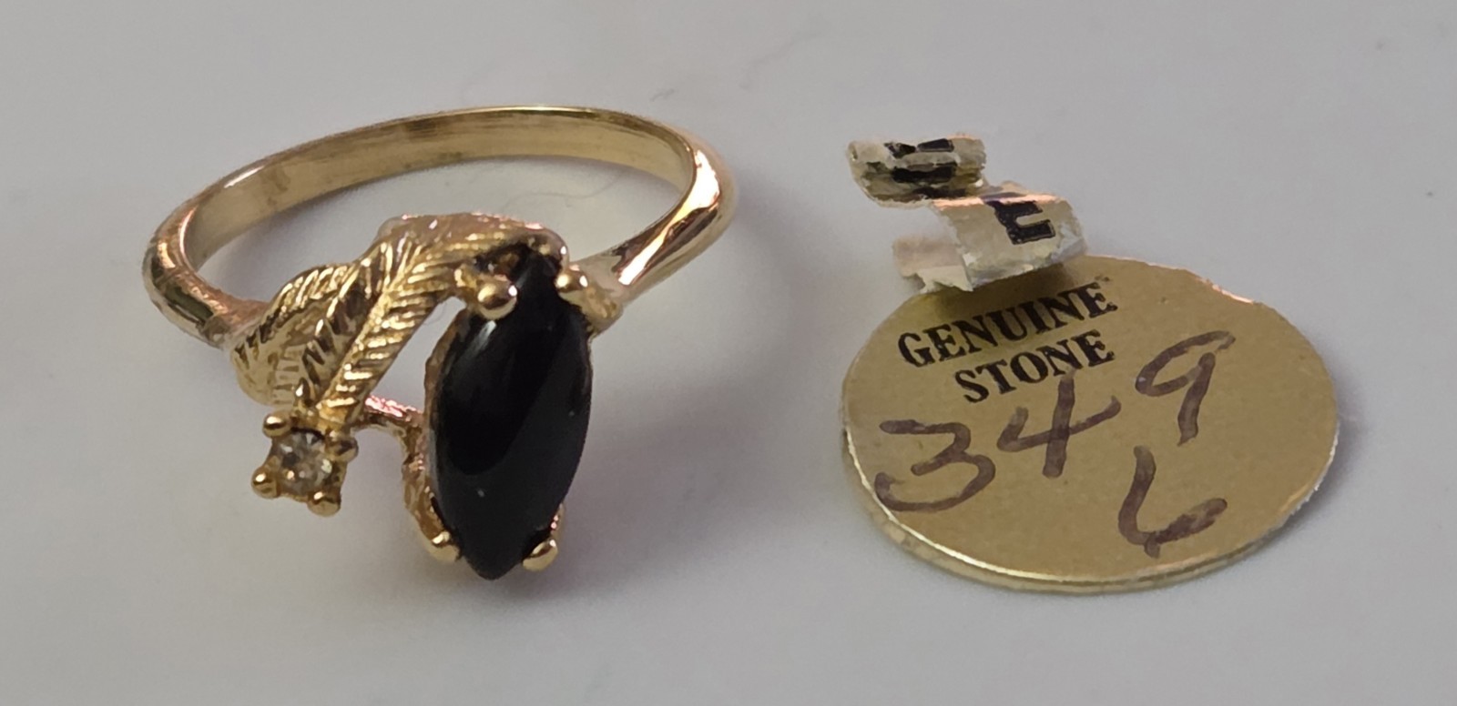 Vintage 14kt Yellow Gold Eletroplate Dura-Klad Onyx & CZ Size 6 Ring, NEW