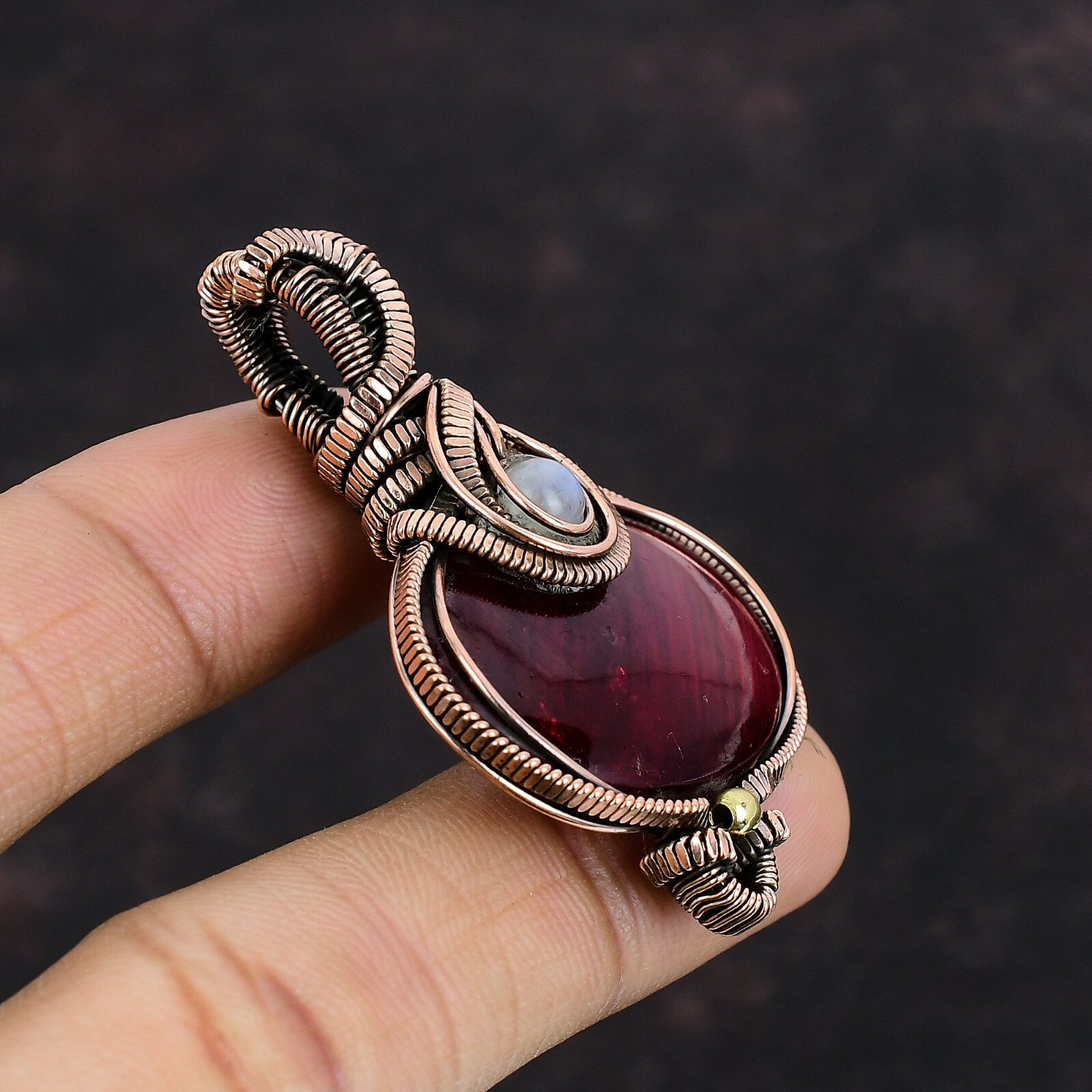 Red Fire Labradorite Copper Gift For Love Wire Wrapped Pendant 2.2″