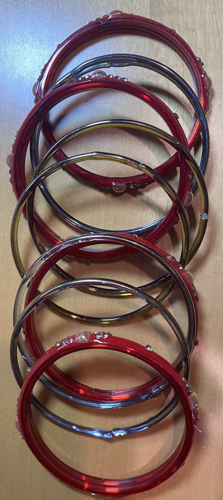 (NEW) Indian Women Red/Golden Jewelry Bangles Set (Size=~5.8cm; 2 4/16 inches)