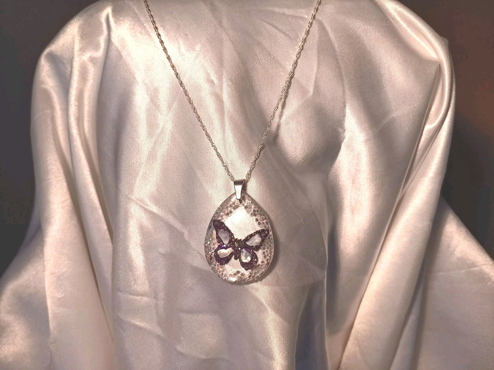 Crystal Butterfly Pendant Necklace, Reversible, Mother of Pearl The Perfect Gift