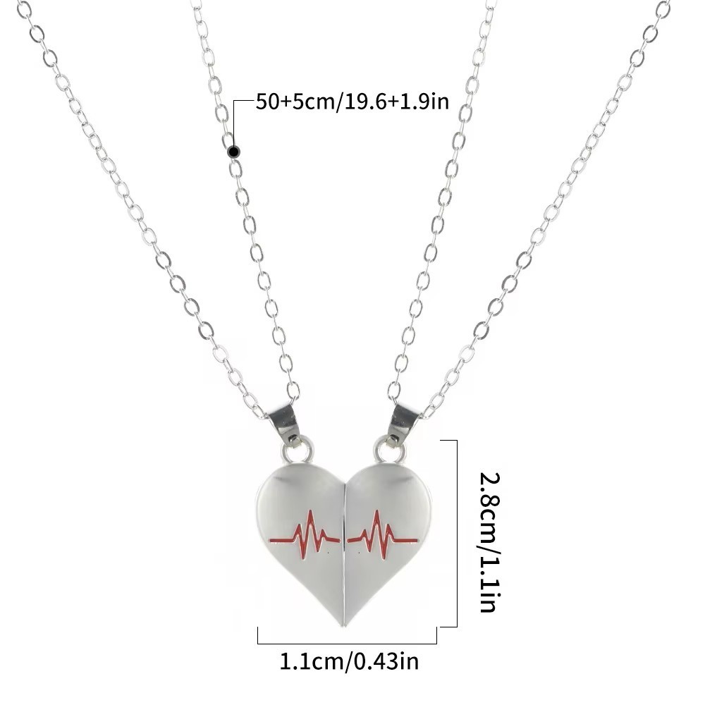 Silver Heartbeat Couple Love Necklace Matching, Friend, Wife, Girlfriend Gift