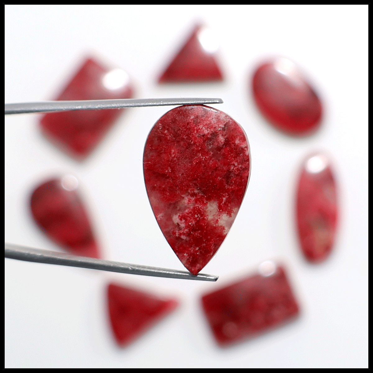 8 PC Natural Thulite Hi-Quality 16.2mm-24.7mm Mix Cabochon Loose Gemstones Lot