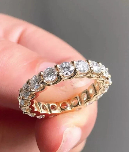 2.50Ct Round Moissanite Ring Full Eternity Band 14k Yellow Gold Plate Sliver