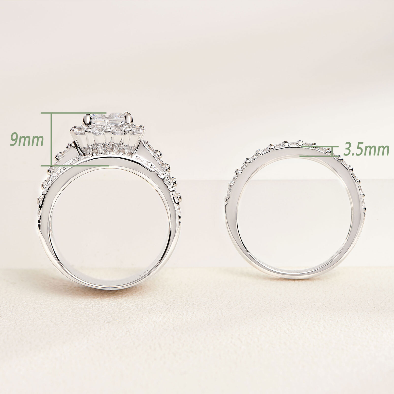 Wuziwen Big Wedding Engagement Ring for Women Heavy Silver Pure Sterling Silver