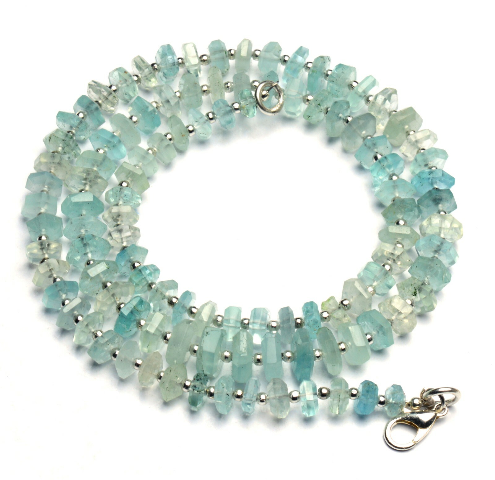 Natural Gem Aquamarine Faceted 6 to 8mm Size Hex-Nut Shape Beads Necklace 20″
