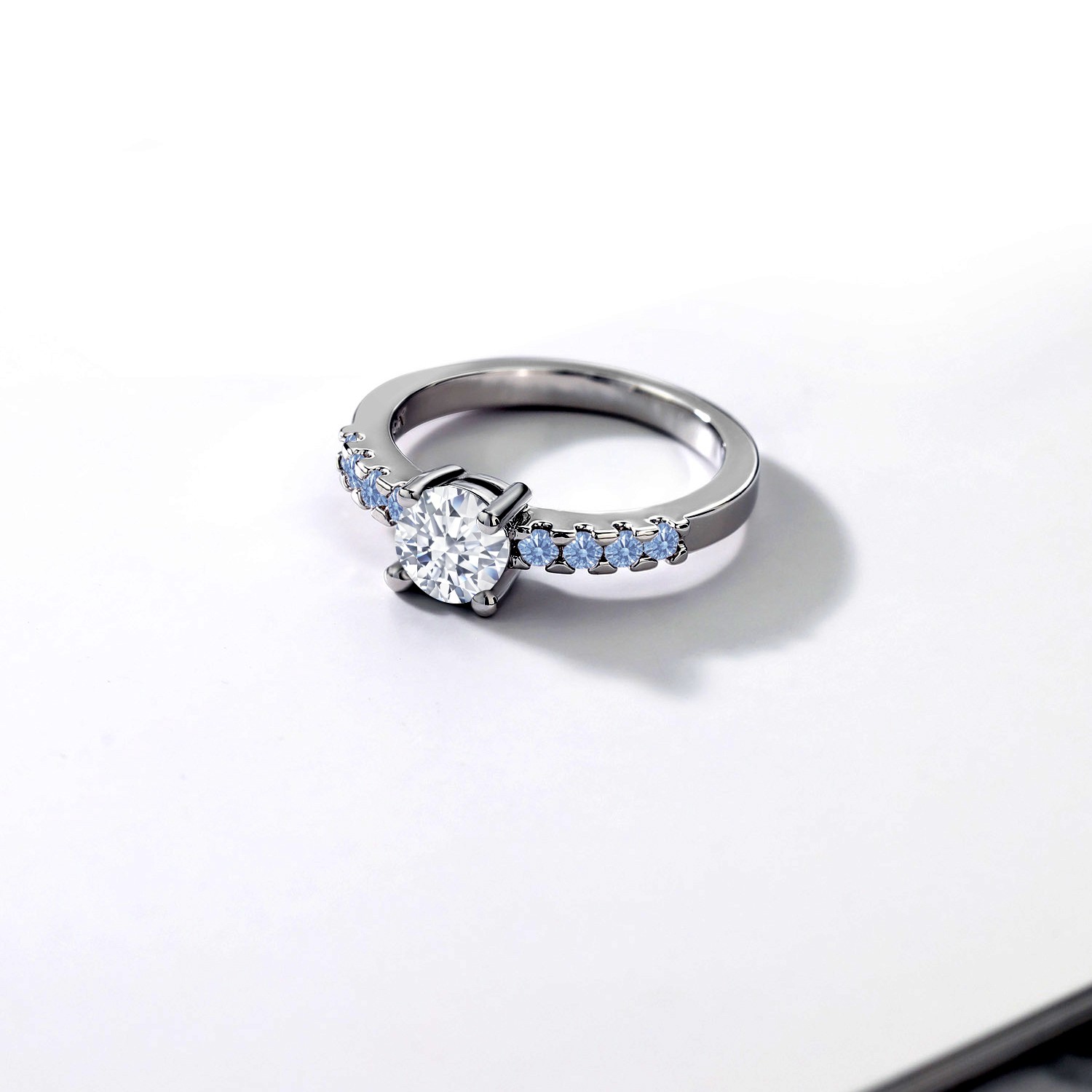 Blue and Zirconia CZ Engagement Anniversary Promise Ring For Women (1.14 Cttw,
