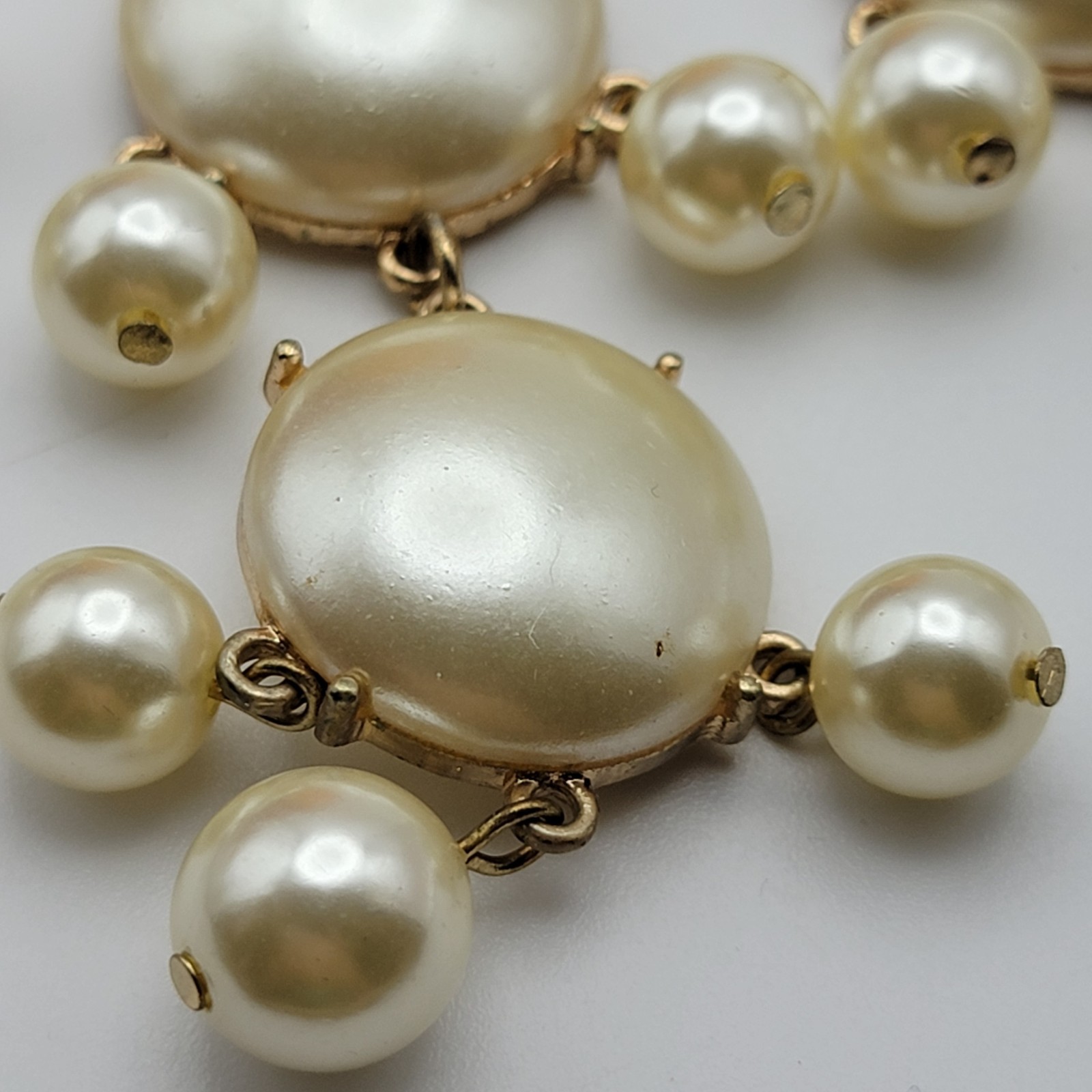 Champagne Cream Faux Pearl Statement Waterfall Bib Necklace Gold Tone 22″ Adj.