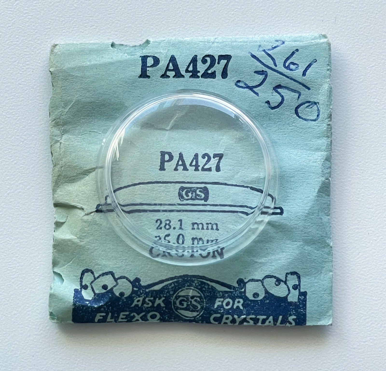 GS Pa427 Watch Crystal 28.1mm 25.0mm Croton Replacement Vintage Plastic NOS Part