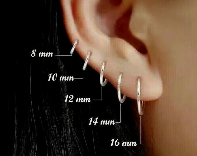Creoles Mini Hoop Sterling Silver 925 Endless Earrings 12mm 1pair USA Seller