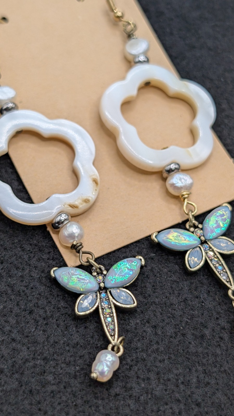 Women’s Stylish Boho Dragonfly MOP Beaded Drop Dangly Hook Earrings 💙💚🤍🤎