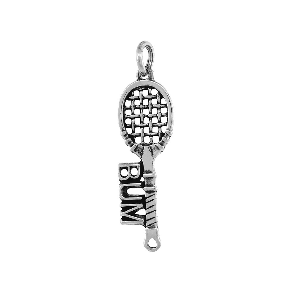 925 Sterling Silver Tennis Racket Bum Charm Pendant 1 7/16 (36mm) Inch Tall