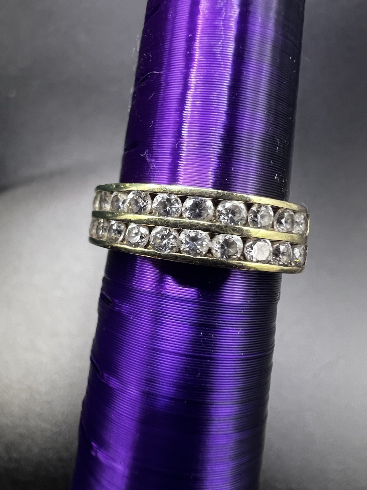 Solid 10kt Gold and CZ Stamped Double Row Half Eternity Band Ring Size 5.5