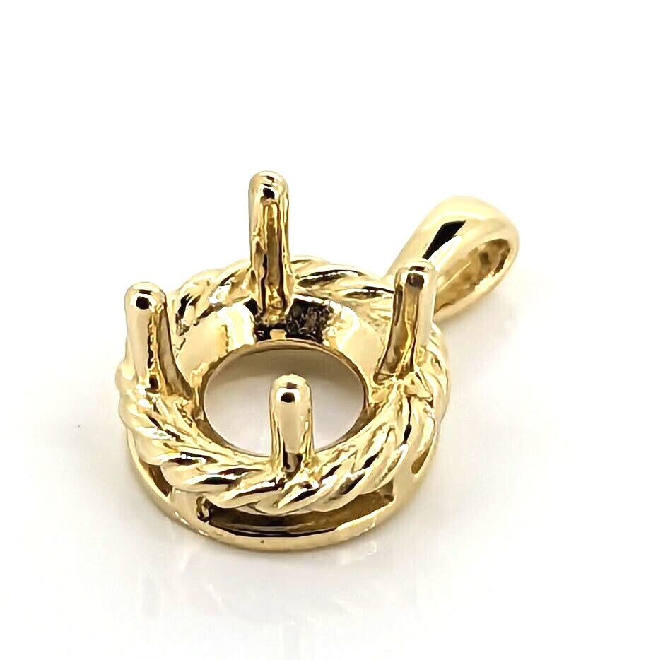 14k Yellow Gold Round Pendant Setting Solitaire Mounting Rope Style 4mm to 12mm