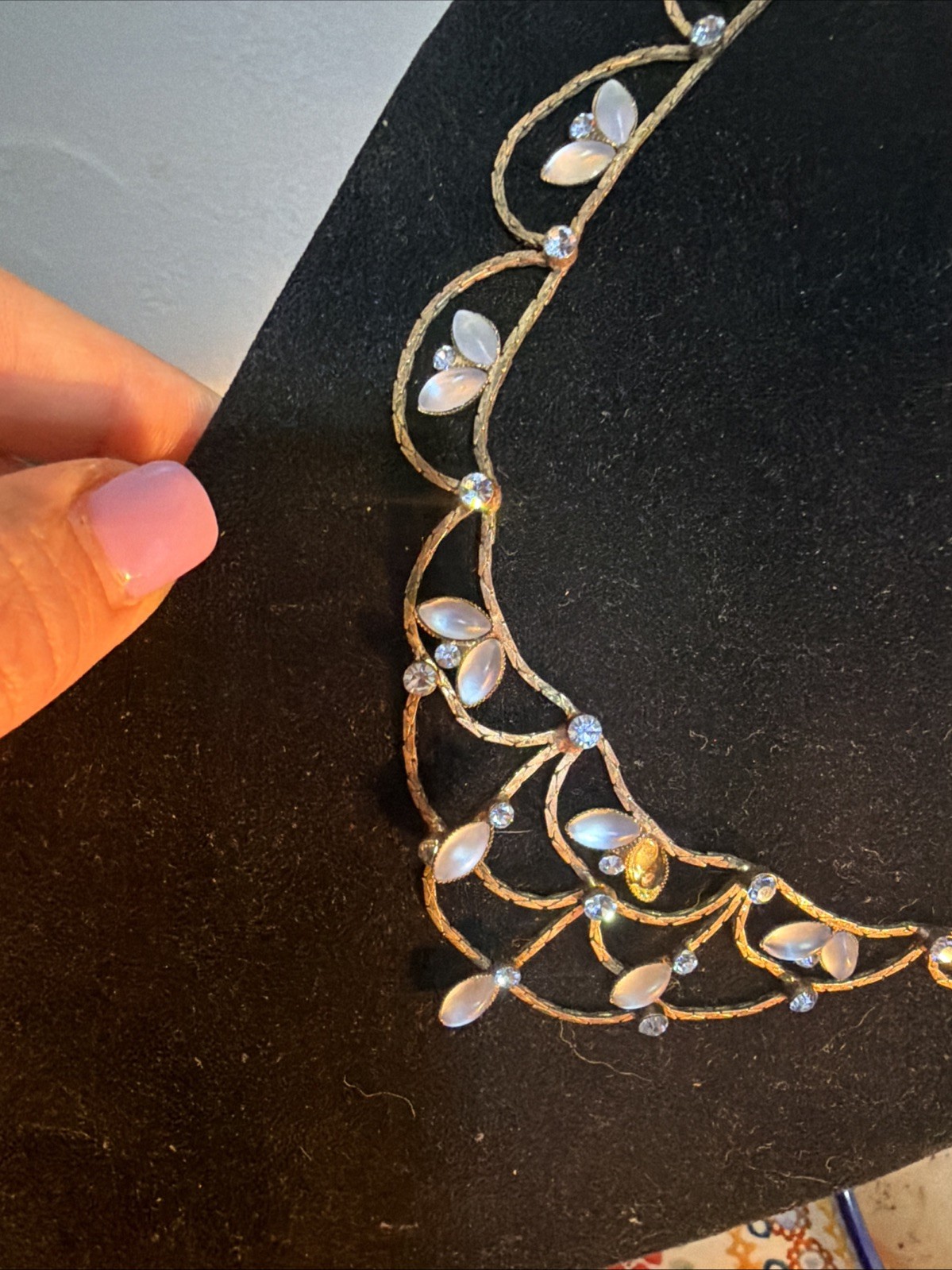 ANTIQUE EDWARDIAN MOONSTONE NECKLACE 18kgp CHAIN Hook CLASP 16” RARE Estate Find