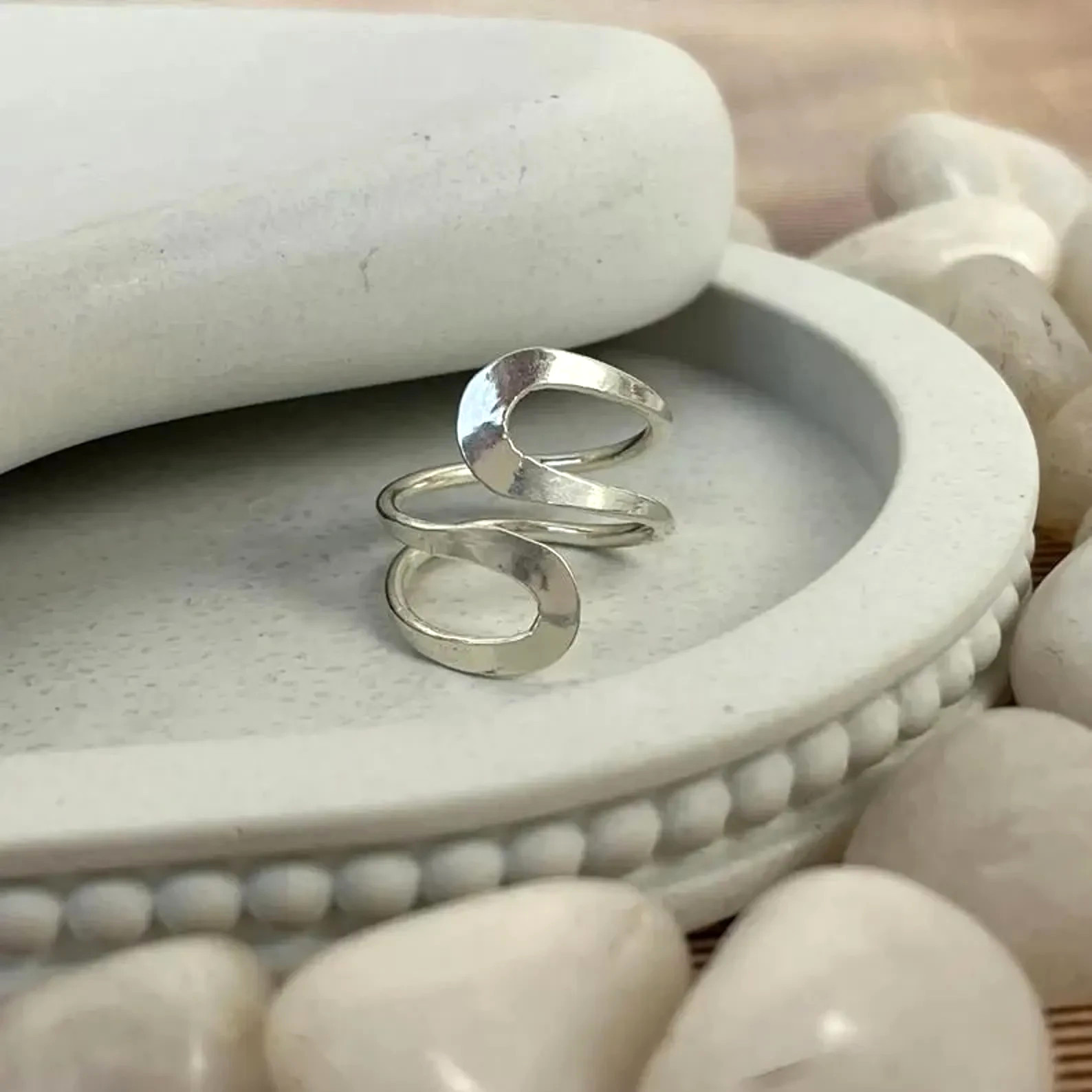 Handmade Wavy Ring 925 Sterling Silver Ring – Adjustable Open Band gifts for her