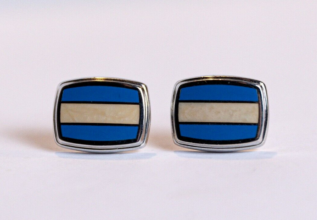 NEW (SET OF 2) Hayward Cufflinks Nautical Blue Ivory Silver Plated SIGNED