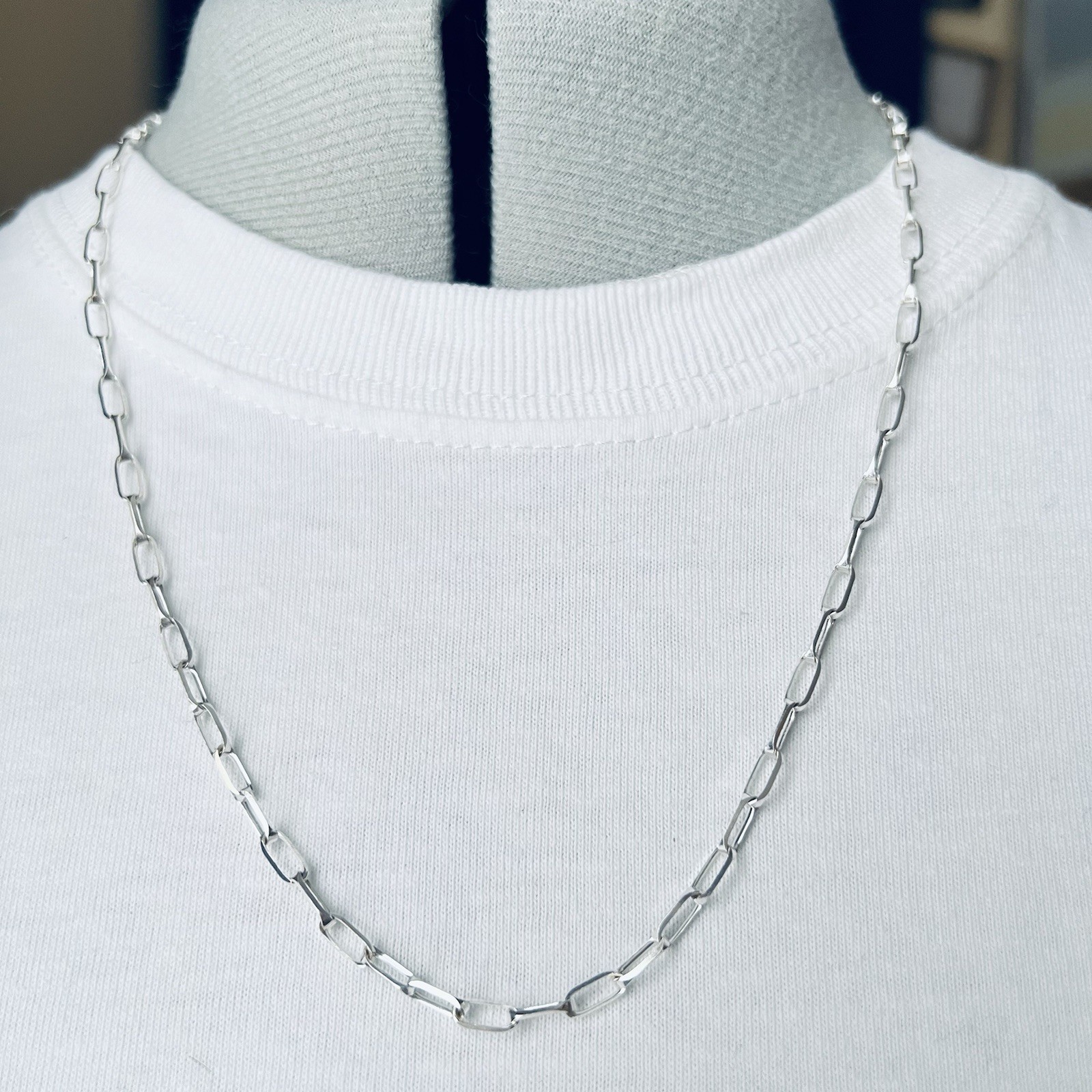 Sterling Silver 925 Paperclip Link Necklace, Italy, 24”