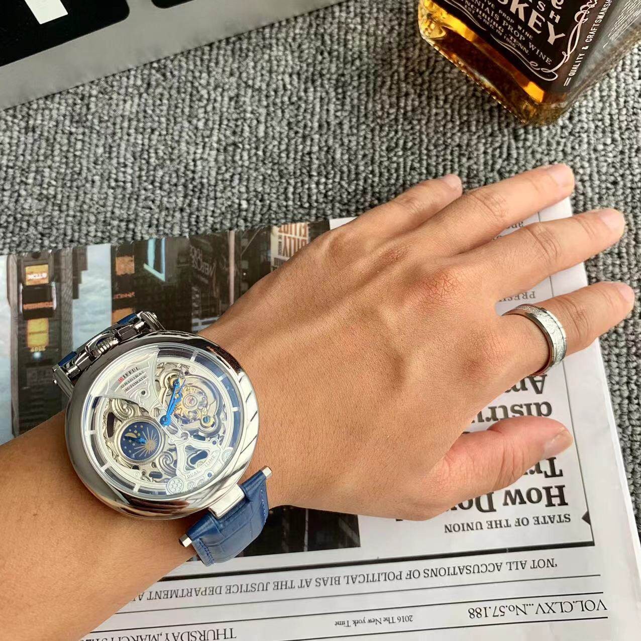Automatic Skeleton Men Watch Moon‑Phase Large Dial Tourbillon Style Wristwatch