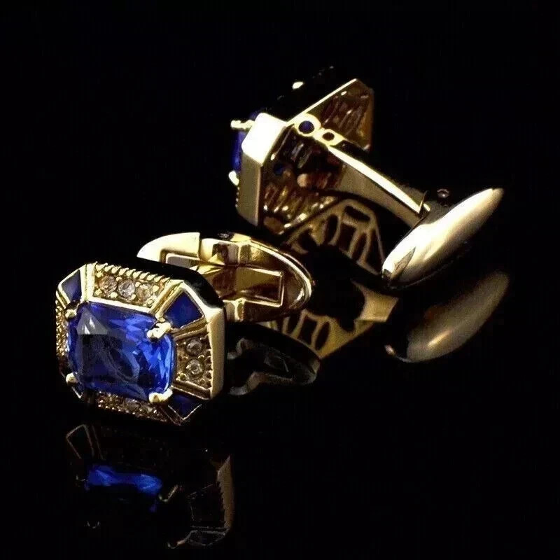 4Ct Emerald Lab-Created Sapphire Men’s Formal Cufflinks 14K Yellow Gold Plated