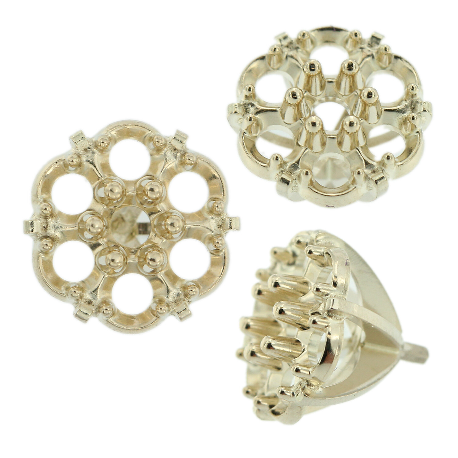 14K White Gold 7 Round Stone Cluster Low Peg Head Setting 6 Prong 0.07-1.00 TCW