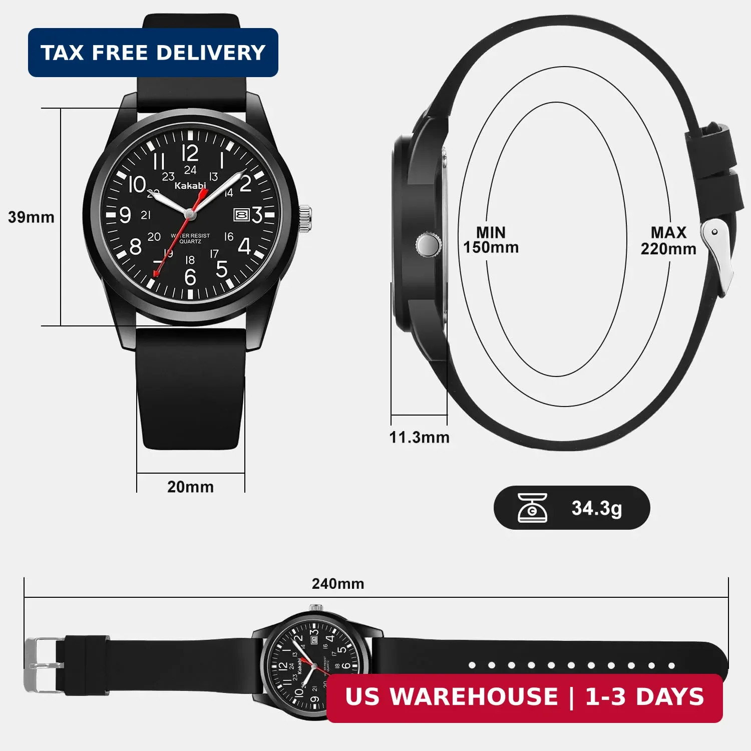 Men’s Easy to Read Watch, Unisex Military Sport Analog Quartz Casual Wristwatch