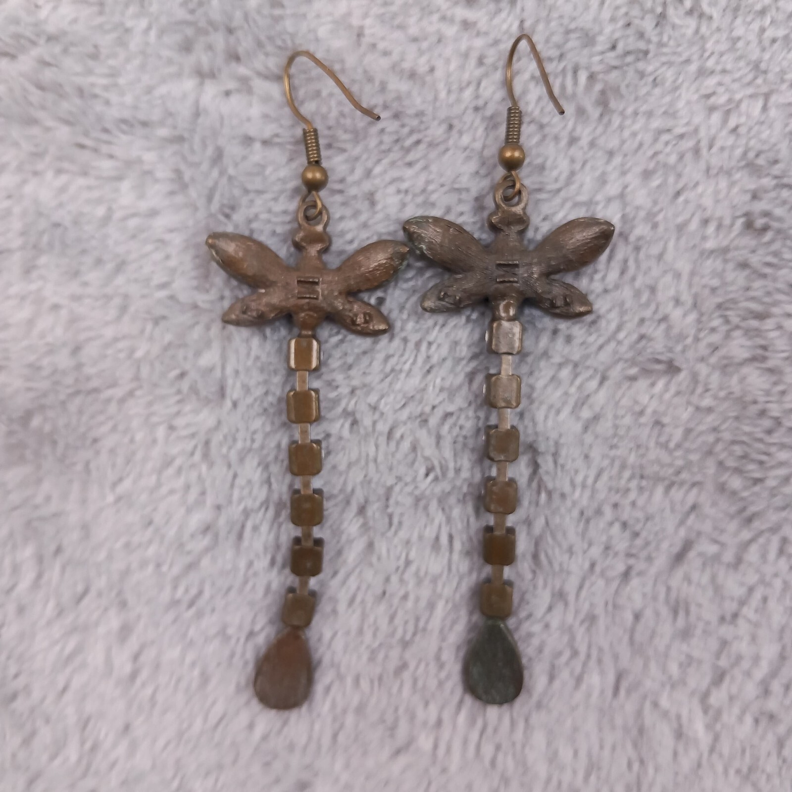Unbranded Bronze Purple Dragonfly Rhinestone Drop Earrings Vintage Y2K One Size