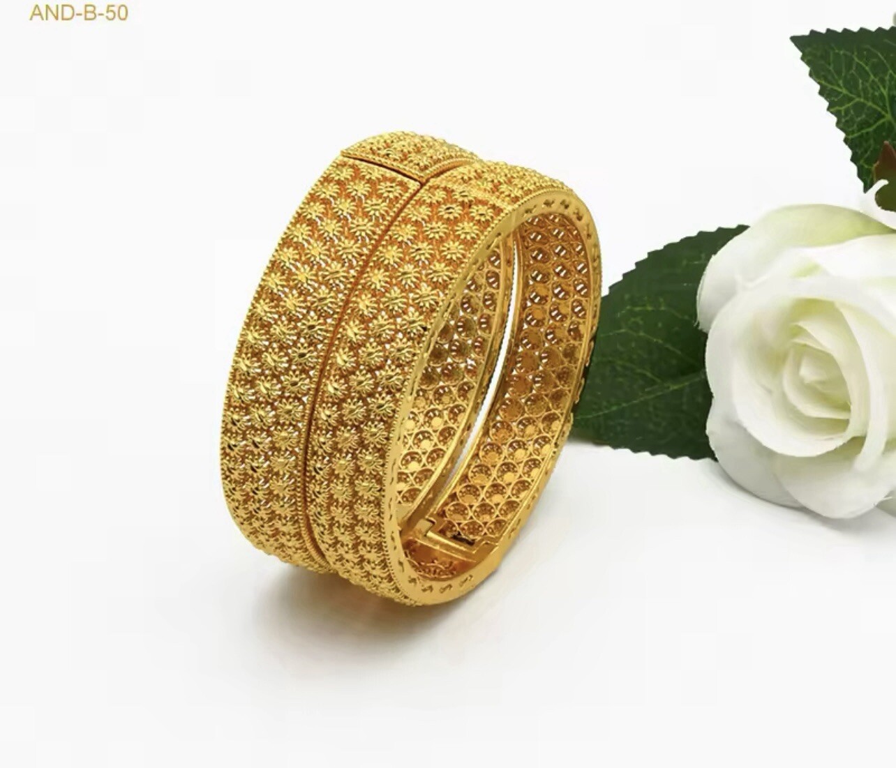 2 Gold Handmade 24K Gold Plated Dubai Indian Bangle Design Push Lock UK (S 6 cm)