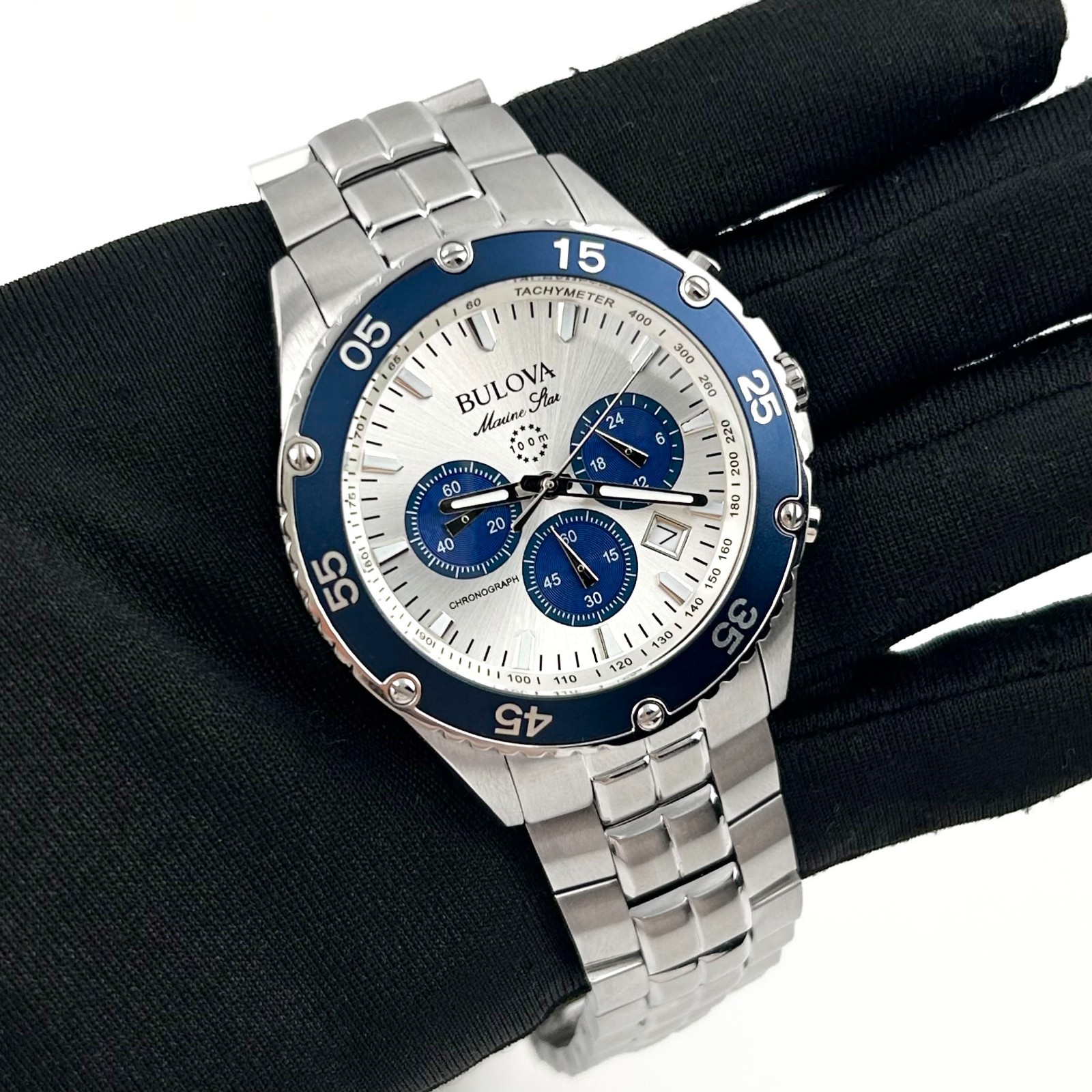 Bulova Marine Star White/Blue Dial Chronograph 98B423 Men’s Quartz Watch 41.5mm