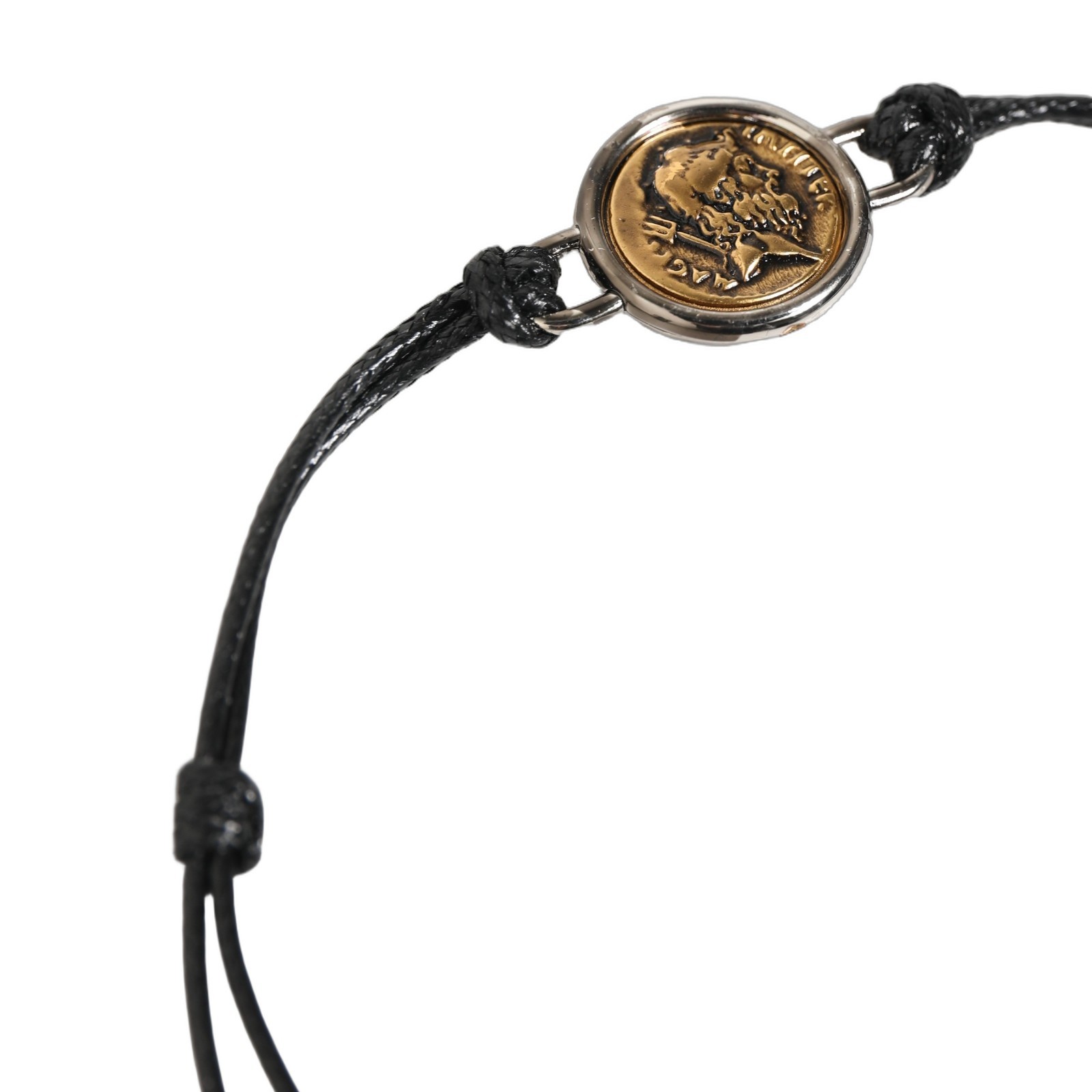 DOLCE & GABBANA Bracelet Black Polyester Cord Gold Tone Roman Coin Charm 250usd