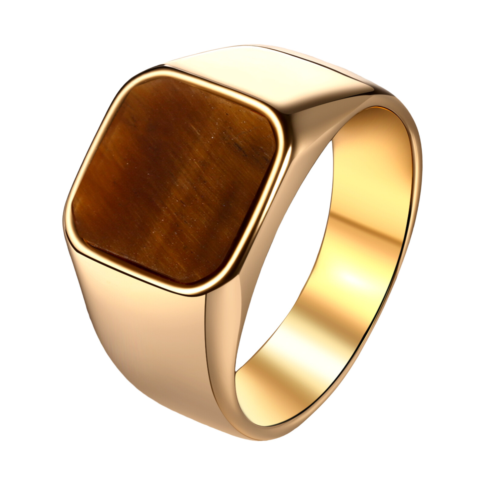 ‌Men’s Classic Stainless Steel Tiger Eye Stone Signet Ring Band Gift Size 6-13