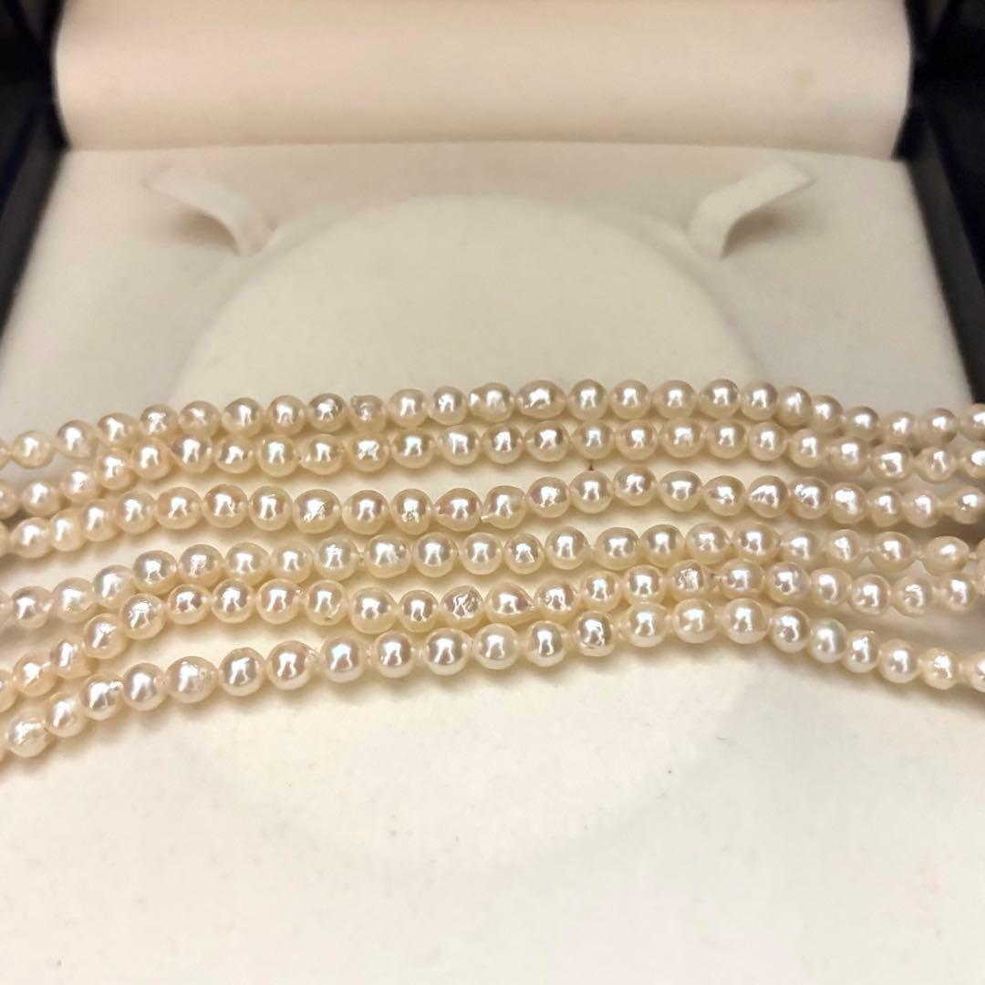 Akoya Pearl Long Necklace White Cream Round 5.0-5.5 mm Silver Used Japan Strand