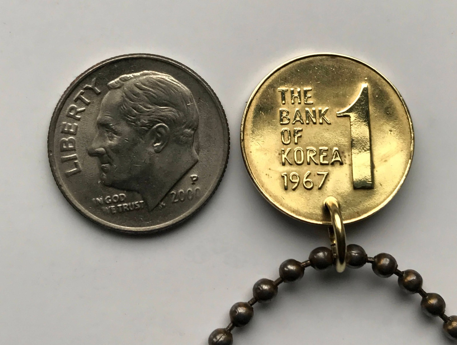 1967 South Korea 1 Won coin pendant Rose of Sharon Mugunghwa Seoul Busan n000055
